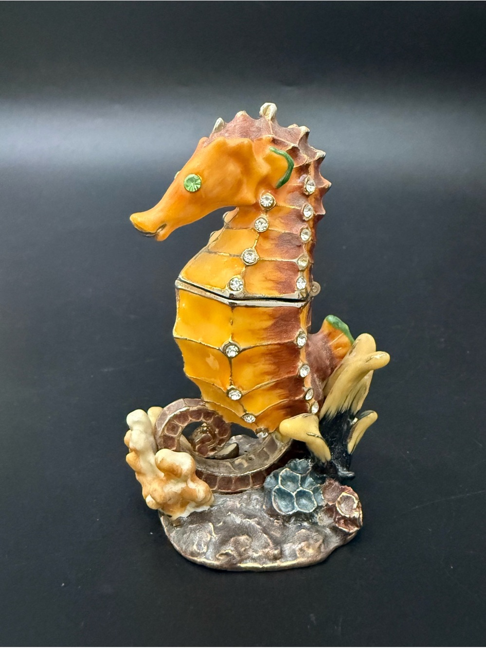 Bejeweled Enameled Seahorse Hinged Trinket Box